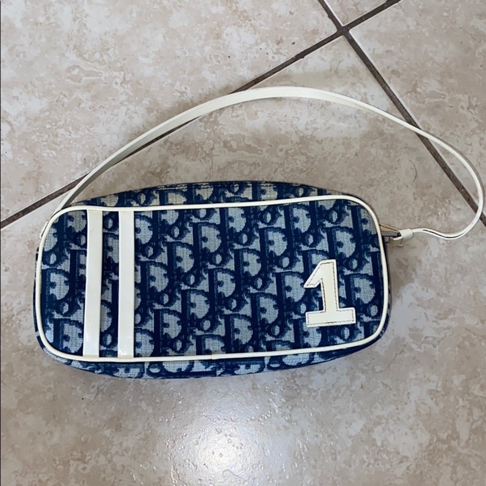 Vintage Dior Trotter Baguette Navy Shoulder Bag